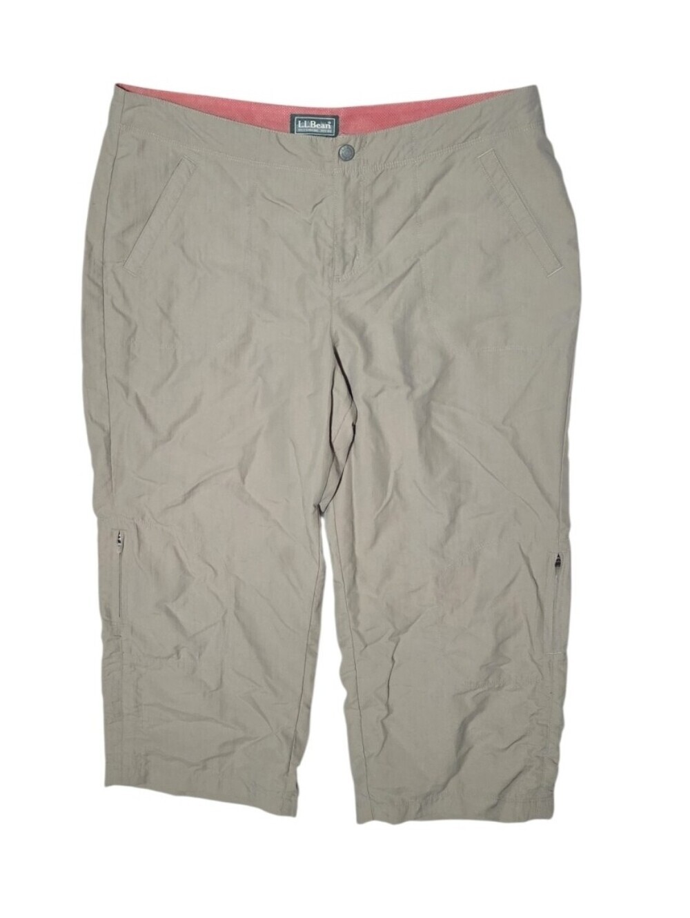Vintage LL Bean Womens Khaki Tan Nylon Cropped Hiking Pants Size 12
